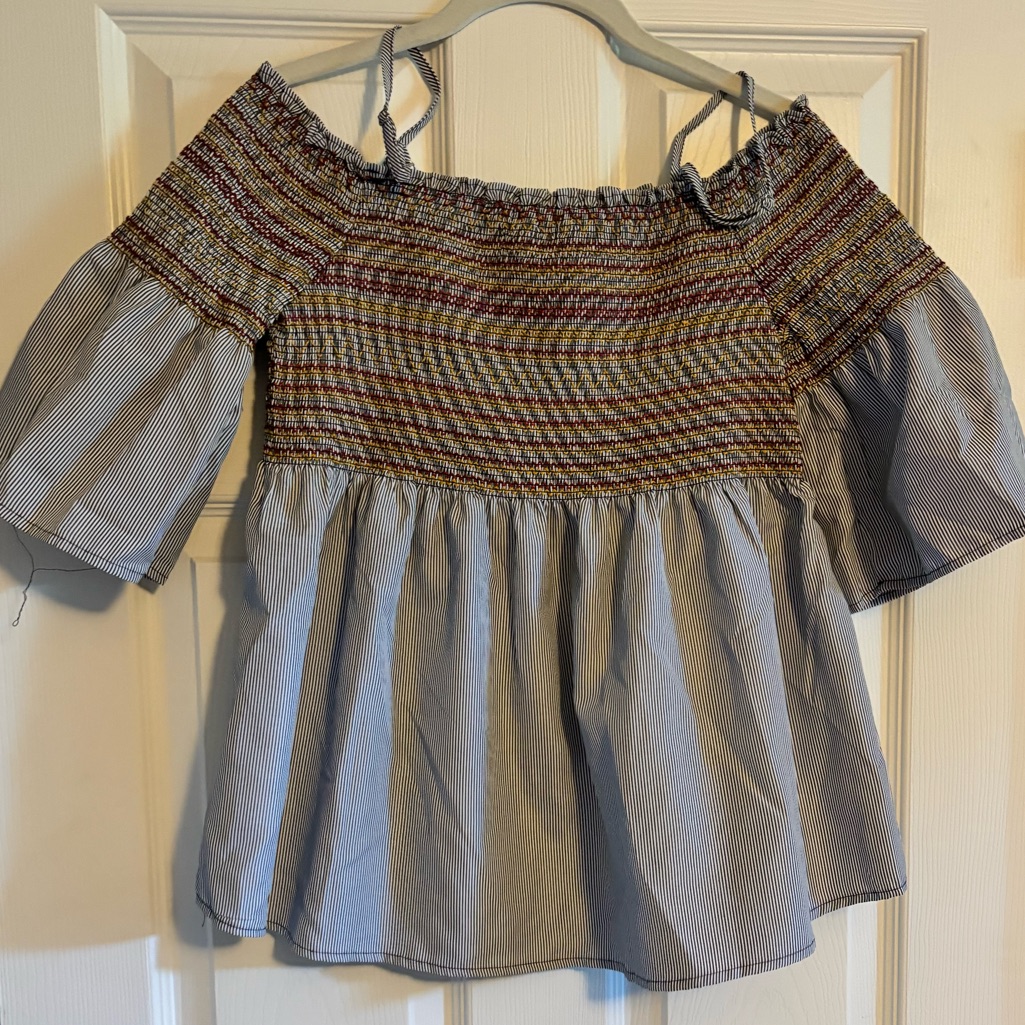 Smocked Peplum Top Black White Red Yellow